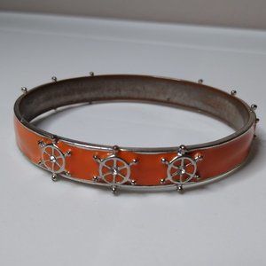 Vintage Orange Enamel Ship Helm Metal Bangle